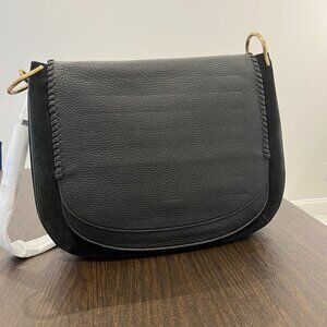 Stuart Weitzman large black leather/ suede crossbody bag.